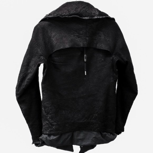 Boris Bidjan Saberi Distressed Black Hooded Leather Jacket - Picture 2 of 10